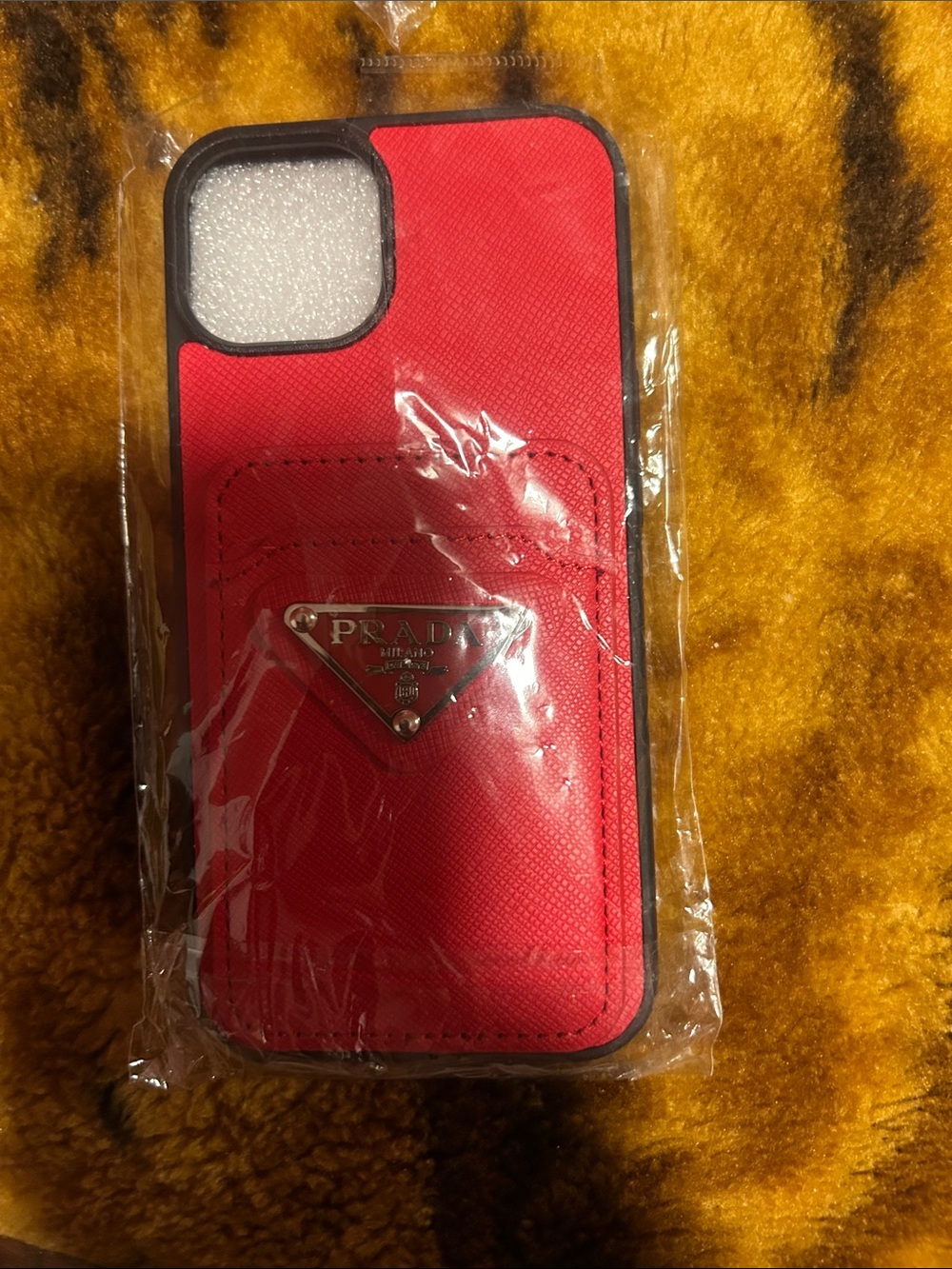 PRADA Red Protective Card Slot Phone 13 Case